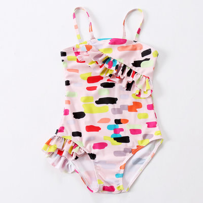 China Girl's Dot print fold front of the chest one piece swimwear supplier