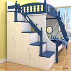 most popular wood bunkbed with staircase cabinet  model 611 blue colour