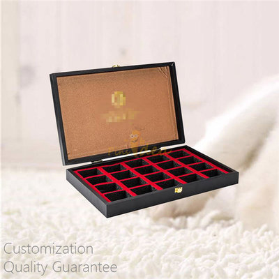 China Custom Personalized Stamped Logo Black MDF Wooden Tea Accessories Bags Display Storage Gift Box with Metal Closure supplier