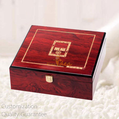 China Luxury High gloss Rosewood Color Inlaid Patter Personalized Wooden Gift Box with Metal Closure, Personalized Logo Brand. supplier