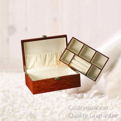 China High Gloss Burlwood Men Gifts Wooden Jewelry Box with Ring Rolls, Personalized Logo Brand. supplier
