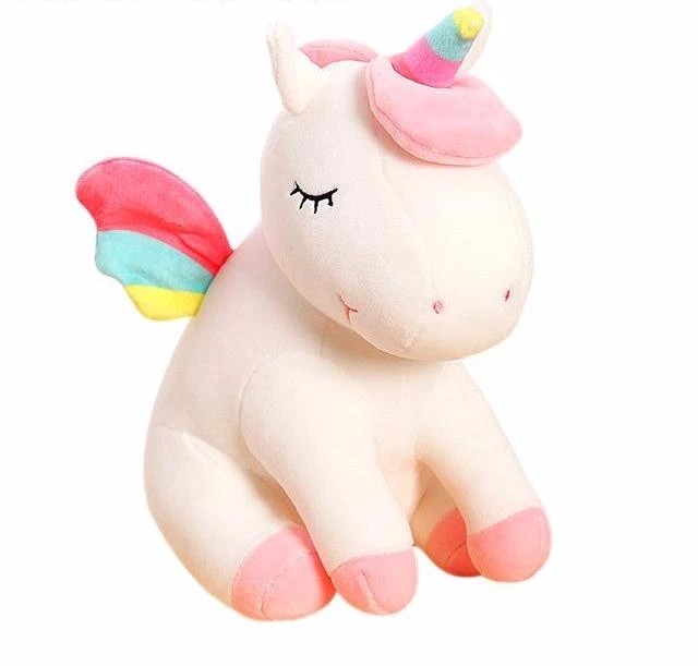 Unicorn Stuffed Animal - Cute Unicorn Presents Large 13" White Unicorns Plush Toy w Pink Wings Rainbow Hair