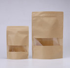 Many size brown kraft packaging for snack food stand up zipper paper bag with stickers in stock
