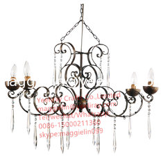 YL-L1015 antique iron metal modern chandelier, led  iron hanging lamps with K9 crystal