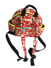 Red zipper neoprene children backpack with one main roomy pocket and a small front pocket,cute animal pattern on outside