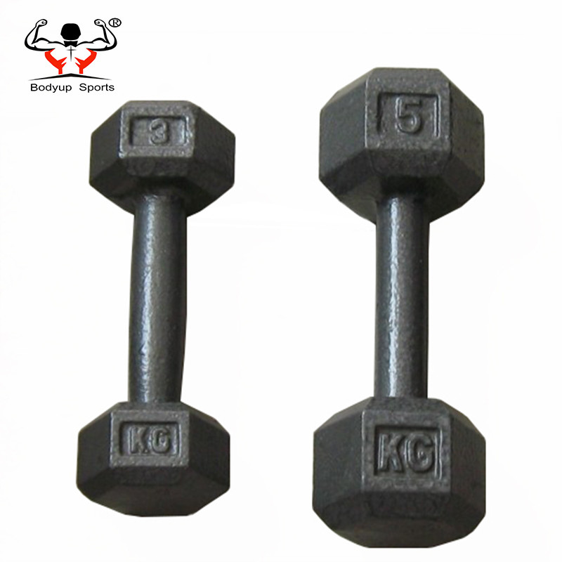 Fixed Hammertone Finish Solid Metal Cast Iron Hex Dumbbell