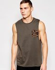 cotton vest with leopard pocket and relaxed skater fit training vest