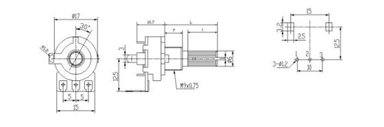 rotary potentiometer, carbon potentiometer, 17mm potentiometer with insulated shaft,