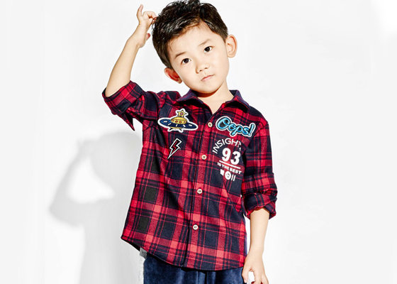 China Checked Woven Fabric Kids Boys Clothes Kids Long Sleeve Polo Shirts Soft supplier