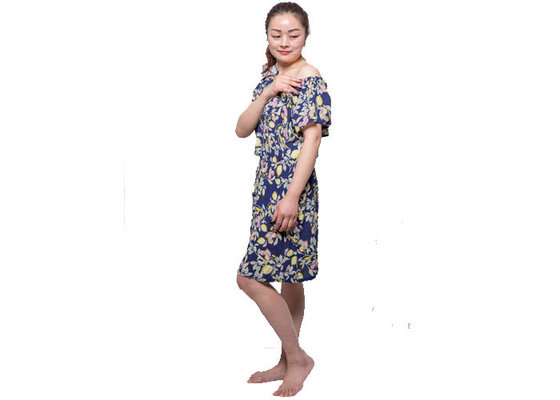 China Printing Crinkled Ladies Satin Pyjamas Short Dress With Smocked At Shoulder supplier