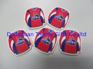 China Personalized Football Red Blue T-Shirt Shape Soft PVC Fridge Magnet With Embossed Logo For Souvenirs supplier