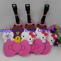 China Pink Hello Kitty Friends Rubber PVC Luggage Tags Suitcase Luggage Tags With Black Plastic Rope, Accept OEM 2D Or 3D supplier