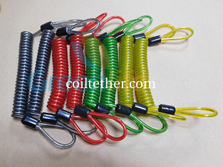 China Multicolours High Security Stainless Steel Tooling Coiled Lanyards with Double Loop Ends supplier