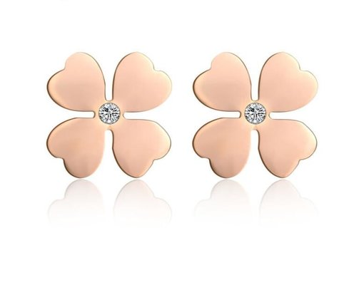 China Four Leaf Flower Stainless Steel Earring Rose Gold Plated Stud for Girs Diamond Earring supplier
