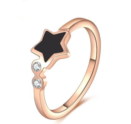 China Black Shell Finger Ring Star Shape Design Rose Golden Ring for Girs Stainless Steel Diamond Ring supplier