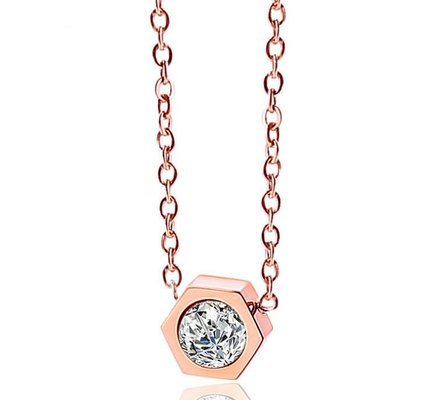 China Stainless Steel Jewelry Fashion Pendant Necklace Rose Gold Diamond Necklace supplier
