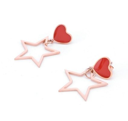 China Rose Gold Pentagram Drop Earring for Women, Red Shell Stud Stainless Steel Earring Fashion Jewelry supplier