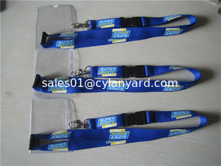 China Wholesale Imprint polyester id badge lanyard with clear card pouch, polyester id lanyard, supplier