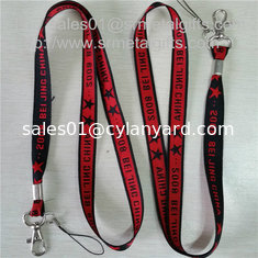 China Metal crimp woven lanyard with jacquard logo, office conference neck strap lanyards, supplier