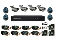 8CH (2CH D1 +6CH CIF) H.264 DVR Kit, 4PCS Bullet + 4PCS Dome CCTV Cameras DR-7208AV5023C