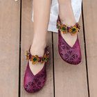 S004 2020 spring and summer new leather hollow flower velcro women's shoes round toe ethnic style handmade single shoes