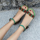 S010 Manufacturers 2020 new floral temperament women's heel shoes, one-word cool round head comfortable buckle mid-heel