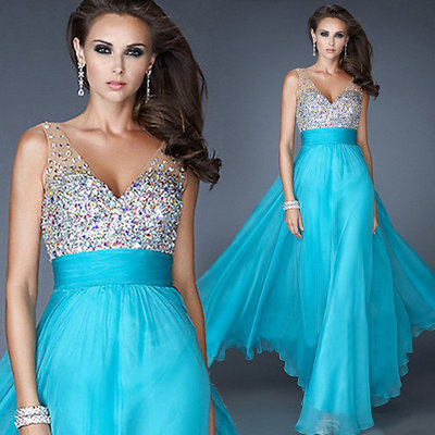 China A-Line Beading Dress Long Evening Dress, Ice Blue Party Dresses, Champagne Dresses supplier