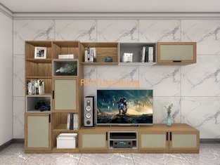 On Wall Cabinets Display Shelves By Melamine Board With Glass Racks And Floor Stand In Apartment Living Room Furniture