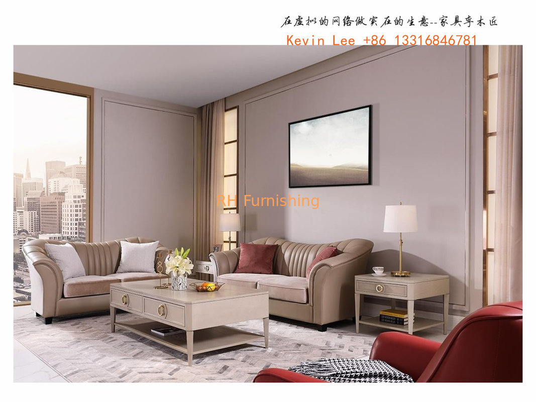 Light American sofa set Luxury leather sofa for Living room reception seating furniture and Coffee tables supplier