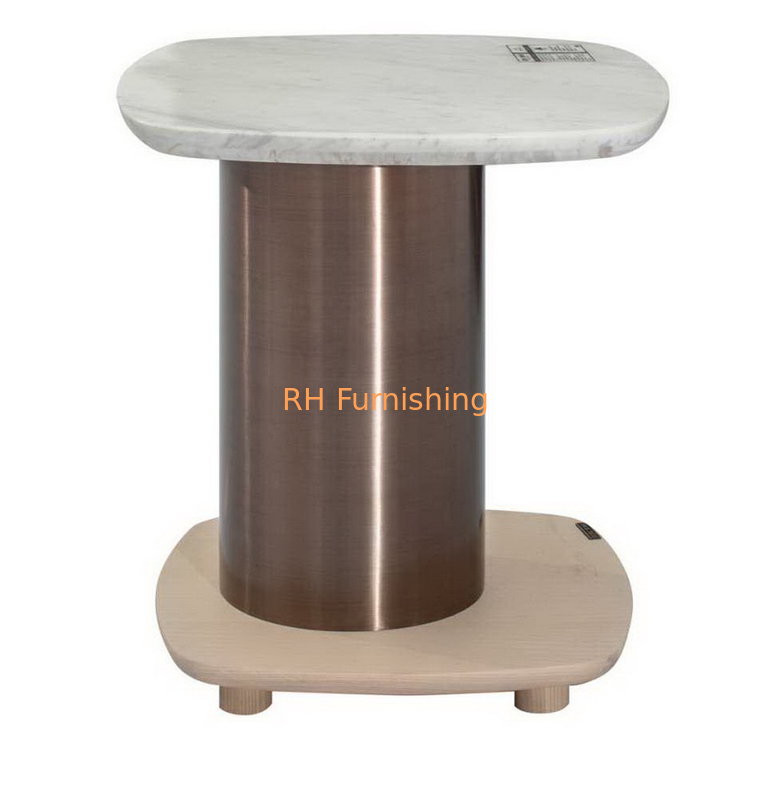 Hospitality lobby reception furniture of Sofa end table in white oak wood in Stainless steel work with Marble stone top supplier