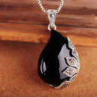 Vintage Jewelry 925 Silver Black Onyx  Marcasite Drop  Pendant Necklace 18 Inches (JA1674BLACK)