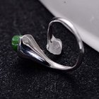 925 Sterling Silver Enamel Natural Jade Ring Open Adjustable Size (059850)