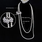 White 8mm Shell Pearl Double Strands Sweater Necklace with Cubic Zirocnia Swan Charm (SN702143SWAN)