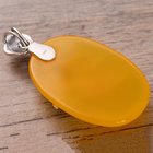 Women Fashion Three Leaves 925 Sterling Silver Synthetic Yellow Chalcedony Pendant Necklace(N808064)