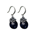 Women Retro Sterling 925 Silver Synthetic Sapphire Marcasite Drop Earrings (029331)