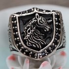 Retro Sterling Silver Engraved Unicorn Pave Black Cubic Zircon Men Ring (043890)