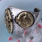 Antiquated Sterling Silver Brass 2 Tone Sunflowers Design Men Ring (058842)