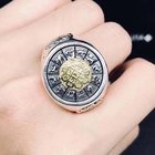 Men Sterling Silver Brass 2 Tone Engraved Chinese Zodiac Retro 925 Silver Ring (059886G)