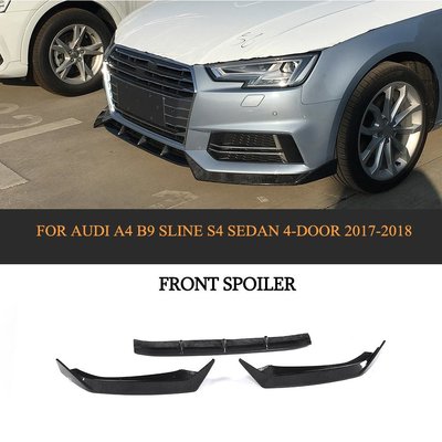 3PCS/SET Carbon Fiber Front Bumper Lip Spoiler for Audi A4 B9 SLINE S4 Sedan 4-Door 2017-2018
