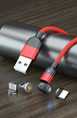 Magnetic Data cable 540° rotation USB Nylon Braided 3 in 1 data cable