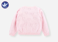 Heart Holes Knitting Girls Pink Cardigan Sweater , Cotton Girls Long Sweater Cardigan
