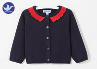 Flounce Collar Trim Girls Cardigan Sweaters Buttons Clousure Kid Knitwear