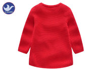 Plain Color Girls Knitted Dress Crew Neck Long Sleeves With Fake Pockets