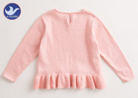 Frill Welt Girls Pink Sweater , Girls Crew Neck Sweater Back Neck Button Closure