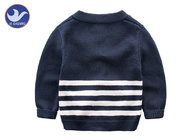 Children Stripes V Neck Boys Cardigan Sweater Long Sleeves Navy Color OEM