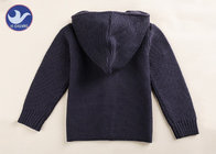 Hoody Boys Black Cardigan Sweater , Buttons Up Boys Knitted Cardigan Anti - Shrink