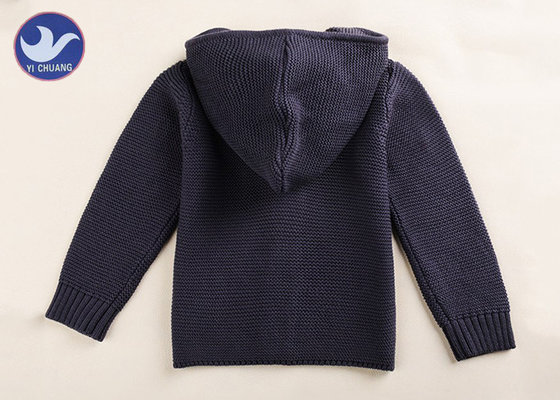 Hoody Boys Black Cardigan Sweater , Buttons Up Boys Knitted Cardigan Anti - Shrink