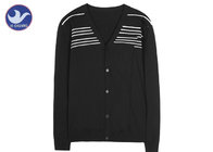Soft Men's V Neck Cardigan Sweater , Mens Button Up Cardigan Sweater Stripe Knitted