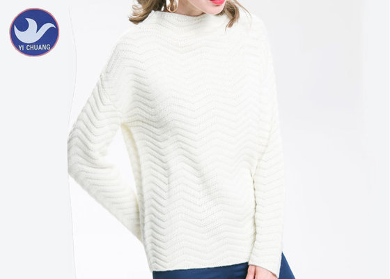 Valley Ripple Knitting Ladies Wool Crew Neck Jumpers , Long Sleeve Wool Sweater