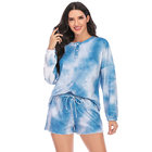 Fashion Tie Dye Pajamas Two Piece Set Sleepwear Long Sleeve And Shorts Ladies Loungewear